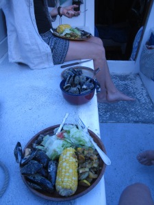 mussels and oysters gathered off the beach